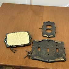 Set Vintage Amerock Switch Plate Outlet Cover Soap Brass Gold Carriage House