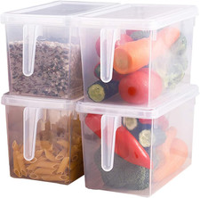 Fridge Organizer, 4 Pack Refrigerator Organizer Bins, Clear with Handle  Lid, F