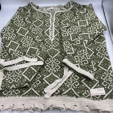 Odd Molly 421 UPTOMEISM Sweater Womens Size 2 Green/Cream  Crochet Medium Boho 