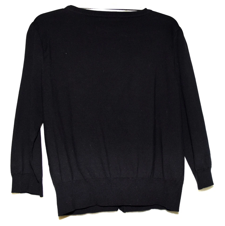 Suéter Cárdigan Suéter Style&Co Negro Floral Borde Escote Algodón Rayón Cuello en V Talla L Foto 3 de 4