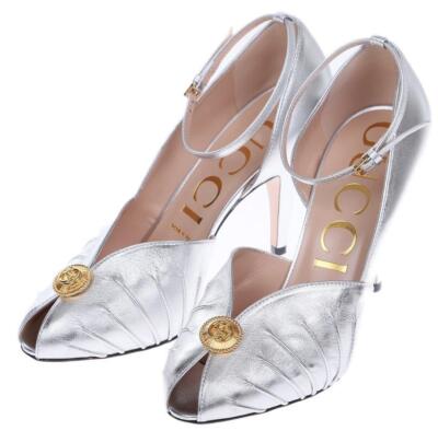 NEW GUCCI LADIES METALLIC SILVER LEATHER INTERLOCKING G LOGO