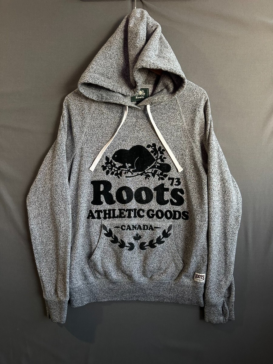 Roots Canada Hoodie Mens Medium Gray Salt and Pepper Big logo