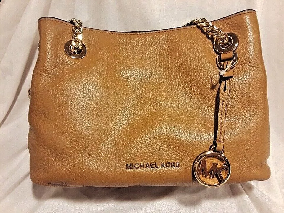 NWT Michael Kors Pebbled Leather Jet Set Medium Chain Messenger Bag Acorn  Color