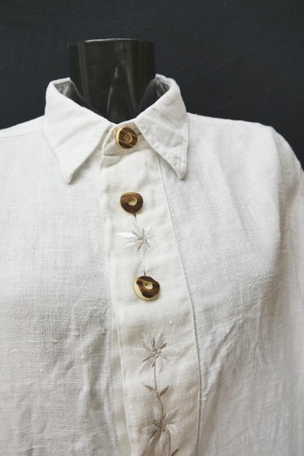 Trachtenhemd von Linzner Leinenhemd weiß mit Edelweiss Stickerei Gr.XL 43 - Bild 4 von 4