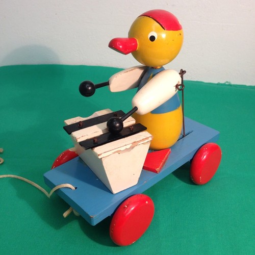 vintage germany wooden pull toy duck playing xylophone walter no