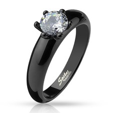 316L Edelstahl Ring Mit Klarem CZ Zirkonia Kristall Black IP Schwarz Damen