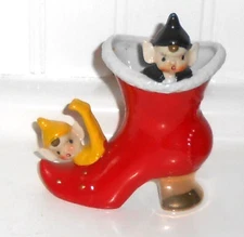 VINTAGE ENESCO RED SHOE WITH ELVES - JAPAN