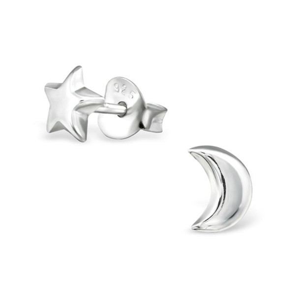 Kinder Ohrringe Mond & Stern Echtes 925 Silber MäDchen Ohrstecker Geschenk Neu-image