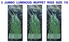 3 JUMBO LUMINOUS MUPPET RIGS 3 HOOK 7/0 KAYAK BOAT SEA FISHING LURES COD POLLOCK