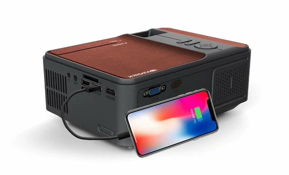 HD Mini Projector 1280 x 720P LED Android 6.0 WiFi Home Cinema Wireless Sync  - Image 3 of 4