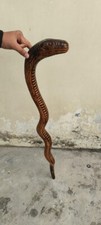"Handmade Wooden Walking Stick with Carved Cobra Snake Design"