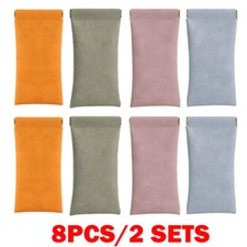 8PC Color Leather Mouth Snapped Sunglasses Eyeglass Case Soft Pouch Bag Pocket