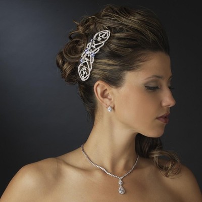 Silver Clear Blue Rhinestone Bella Twilight Bridal Hair Comb