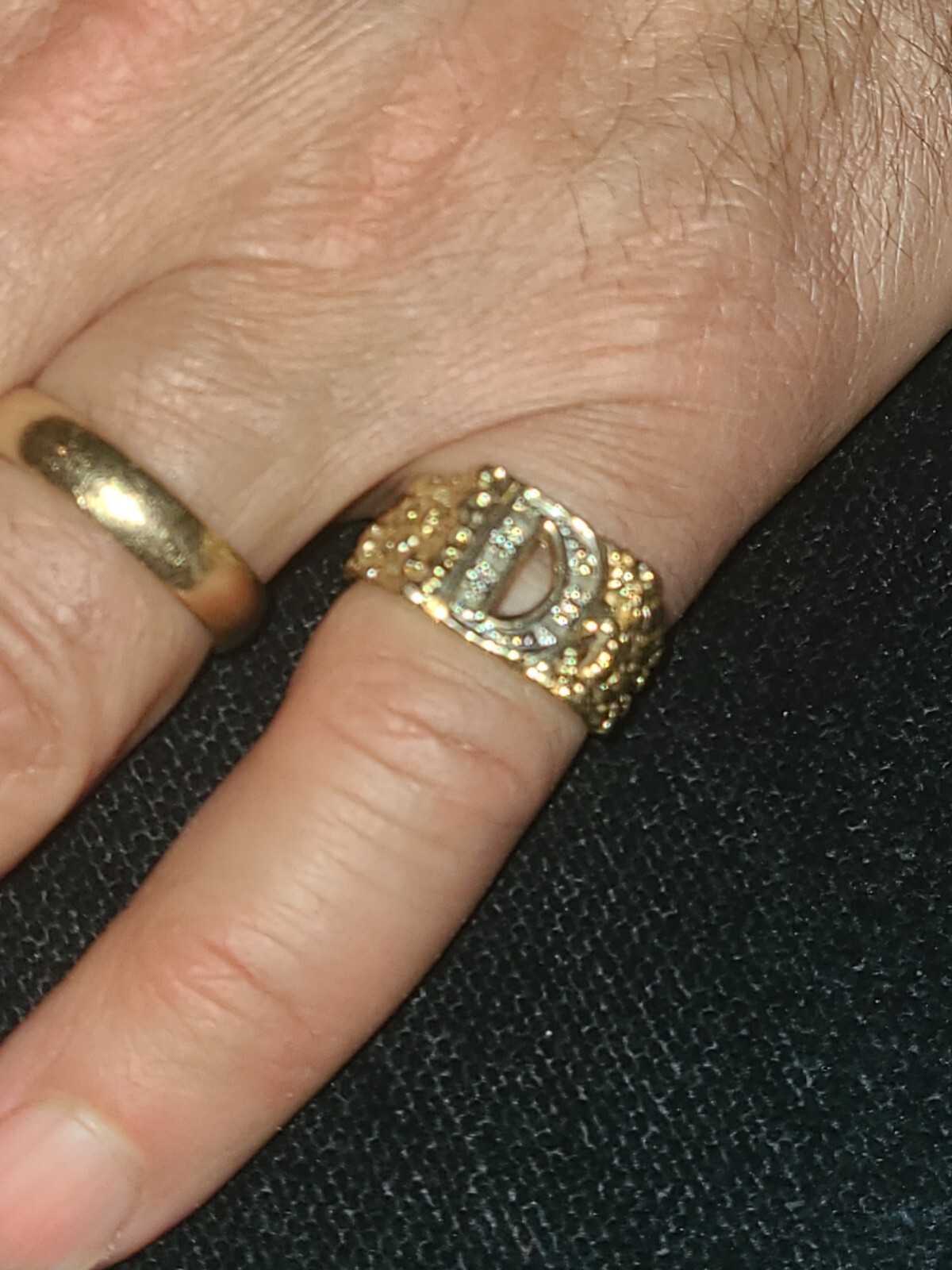 14k Gold Diamond Initial Ring, Solid Gold Nugget … - image 12