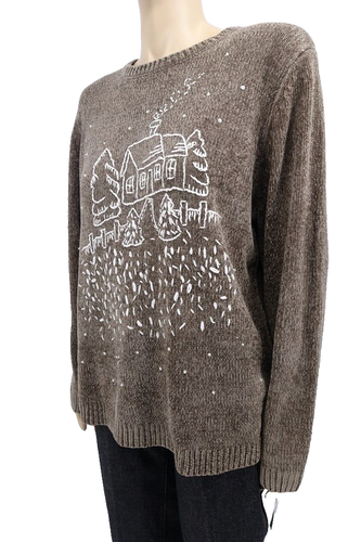 NWT Alfred Dunner Womens L Embellished Long Sleeve Velour Sweater Embroidered - Picture 3 of 6