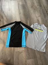 2 Sun Shirts Under Armour Boys Rash Guard Sz Youth Medium Fitted Gray Cherokee