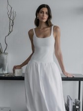 ZARA NWT WOMAN SS24 MIXED BALLOON MIDI DRESS WHITE 4661/327