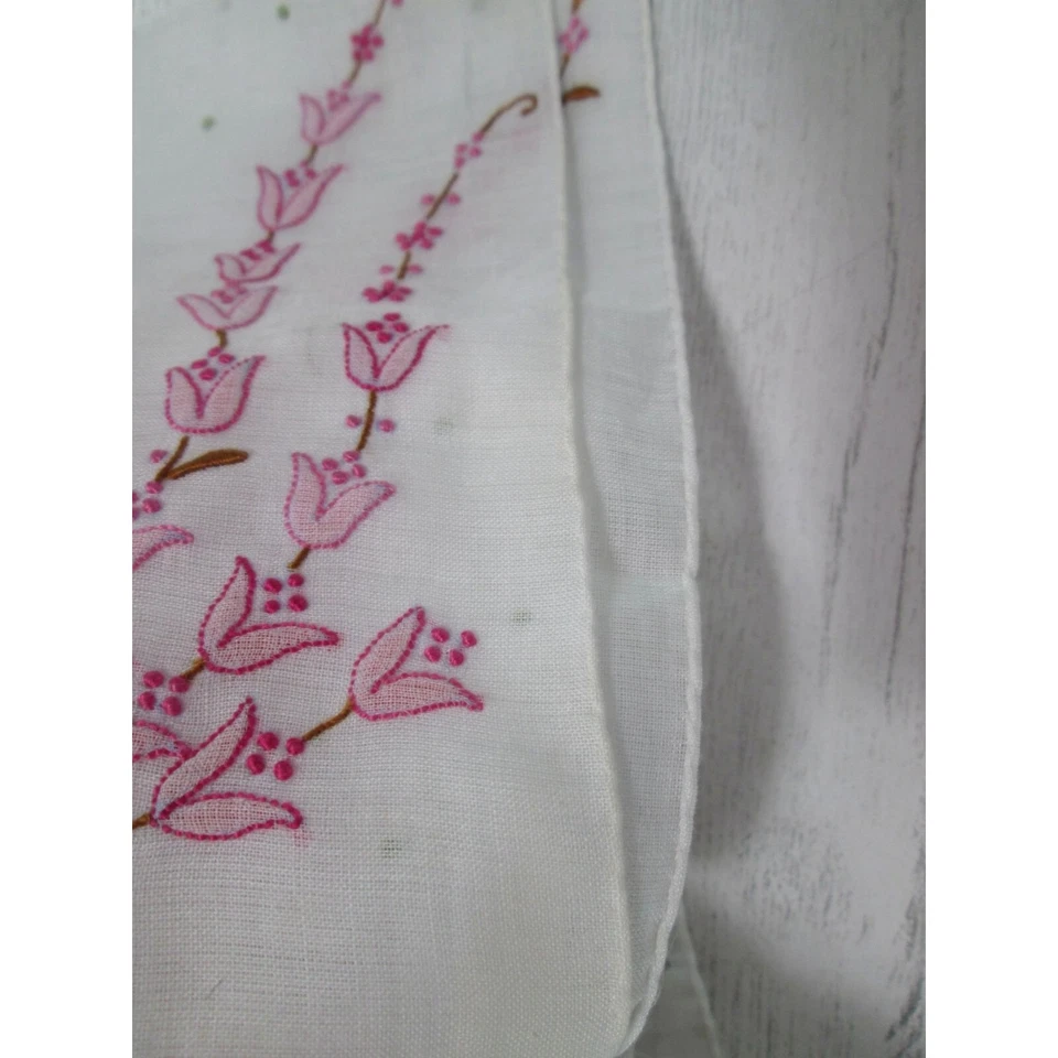 复古手帕 批量 刺绣 花雏菊 郁金香 玫瑰花蕾 纯绿色 — 第 3/4 张图片