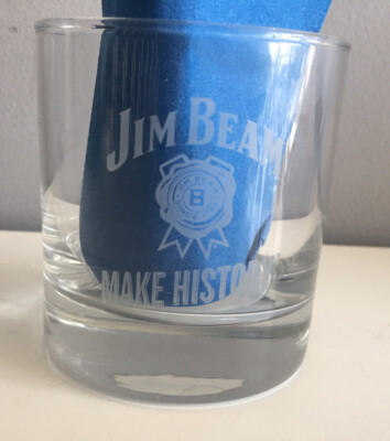 NEW Jim Beam ''Make History'' RARE Whiskey Rocks Glass Etched Heavy Base FREE SHIP