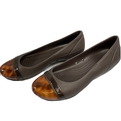 CROCS CAP TOE Tortoise FLAT Women 6 BROWN Authentic Working DRESS Shoes 15507