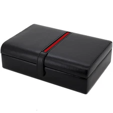 Tech Swiss TS8654BK Valet Leather Black For Watches Pens Eyeglasses Jewelry Case