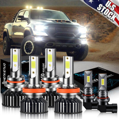 6x LED Headlight Hi/Lo beam Fog Bulbs for 2009-17 Dodge Ram 1500 2500 3500 4500