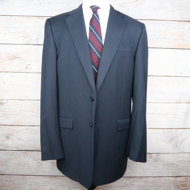Hickey Freeman Men's 44 Extra Long Navy Blue Pinstripe Suit Jacket 100