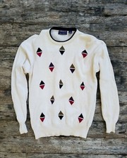 C.F. Hathaway Hand Intarsia large made in USA 100% cotton crew neck knit sweater