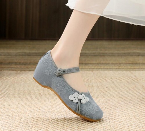 Women Chinese Folk Embroidered Flat Shoes Floral Mary Jane Sandals Shoes Comfort - Picture 13 of 22