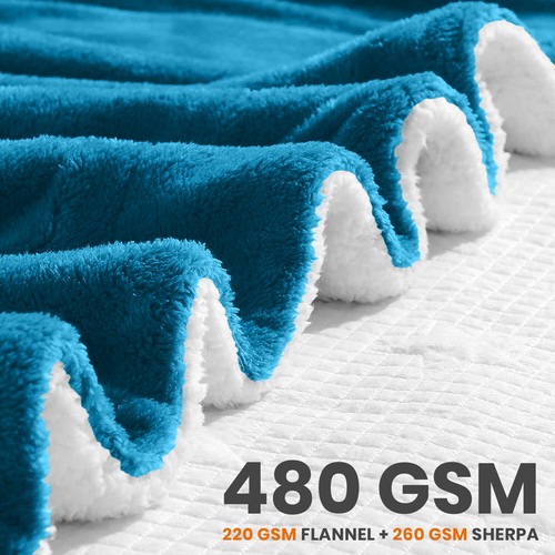 480 GSM Heavy Sherpa Fleece Blanket Soft Warm Sofa Bed Throw Faux Fur Blanket UK - Picture 74 of 132