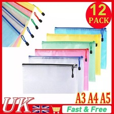 12X DOCUMENT PLASTIC WALLET POCKET STORAGE FILE BAGS PAPER ZIP MESH FOLDER UK