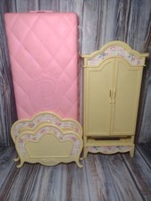 Vtg Mattel Barbie Bed Floral Pink Yellow And Armoire 1996 Furniture Lot
