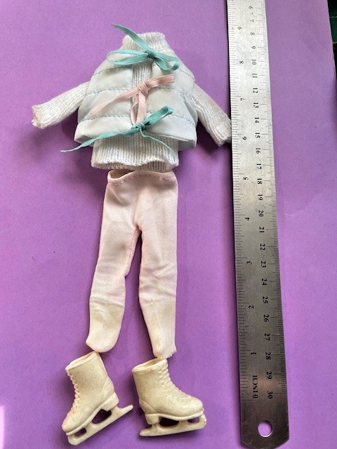 Small Doll Ice Skating Outfit, Skates, Tights, Sweater Vest 8-11"