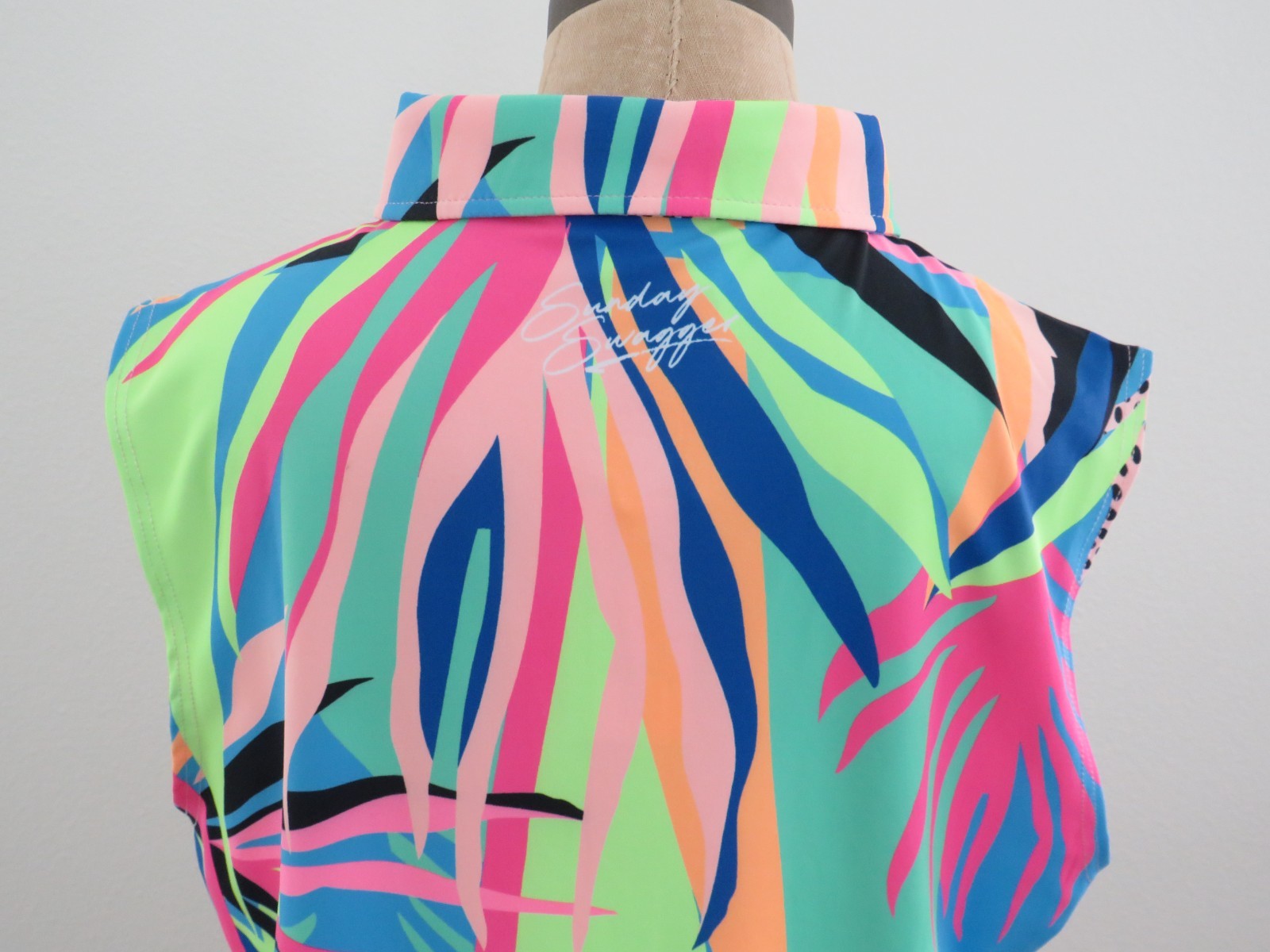 Sunday Swagger tank top Shirt XL NWT  jersey button v neck Colorful Neon Golf