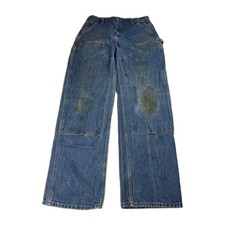 Carhartt B73DST Double Knee Work Pants Mens 34x34 Blue Denim Carpenter Jeans