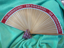 Christian Dior Novelty BOHEMIAN RIVIERA FAN Sensu Red Folding Fan Rare Used FS
