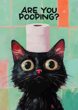 Funny Black Cat Bathroom Poster Are You Pooping Graphic Wall Art Decor, NoFrame