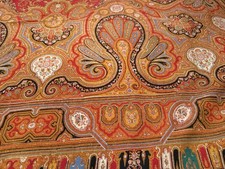 Antique Kashmir Paisley Shawl Square Golden Buteh Print Arabesque 19th C 68X72