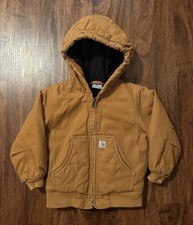 Boys Carhartt Kids Toddler 3T Brown Quilted Lined Hooded Jacket Full Zip Coat