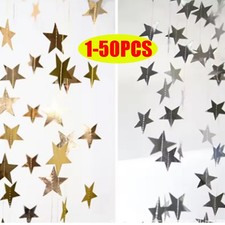 50pcs 4M Paper Star Garland Bunting Hanging Gold Silver Wedding Party Decor UK