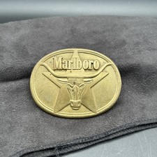 Vintage 1987 Marlboro Solid Brass Belt Buckle Philip Morris Longhorn Star