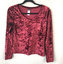 Frederick's of Hollywood Shirt Womens Large Red Crushed Velvet Y2K Grunge Retro