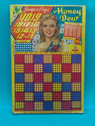 Vintage Honey Dew Punch Board Almost Completely Unpunched Young Lady 25 Cent 