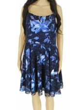 BLONDIE NITES Womens Fit + Flare Short Dress Navy Spaghetti Strap Juniors 3