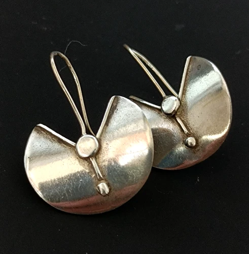 Modernist Silver Sculptural Earrings Bold Minimalist Statement Vintage Drop 925
