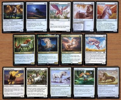 Set of 14 Green & White Unicorn Creatures *NM* (Magic MTG) Good-Fortune Unicorn