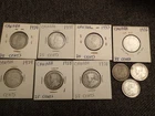 Canada 25C  80% Silver  Lot Of 10 George V 1920 - 1936
