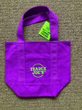 Trader Joe’s Mini Heavy Embroidered Canvas tote bag 10”x13” purple
