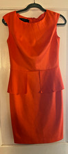 Nine West Orange Peplum Sleeveless Midi Dress Career Ruffle Waist  Sz 4