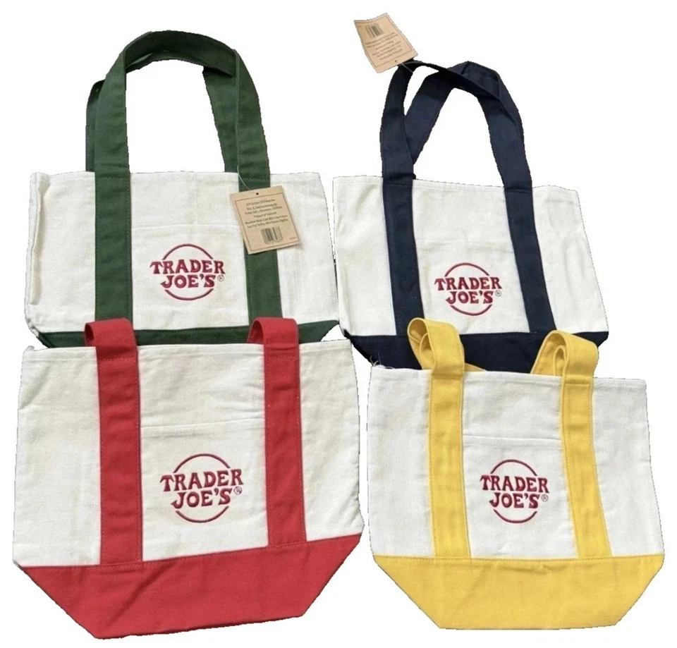 Trader Joe's Mini Canvas Tote Bag Holiday Christmas You Choose Color & Quantity